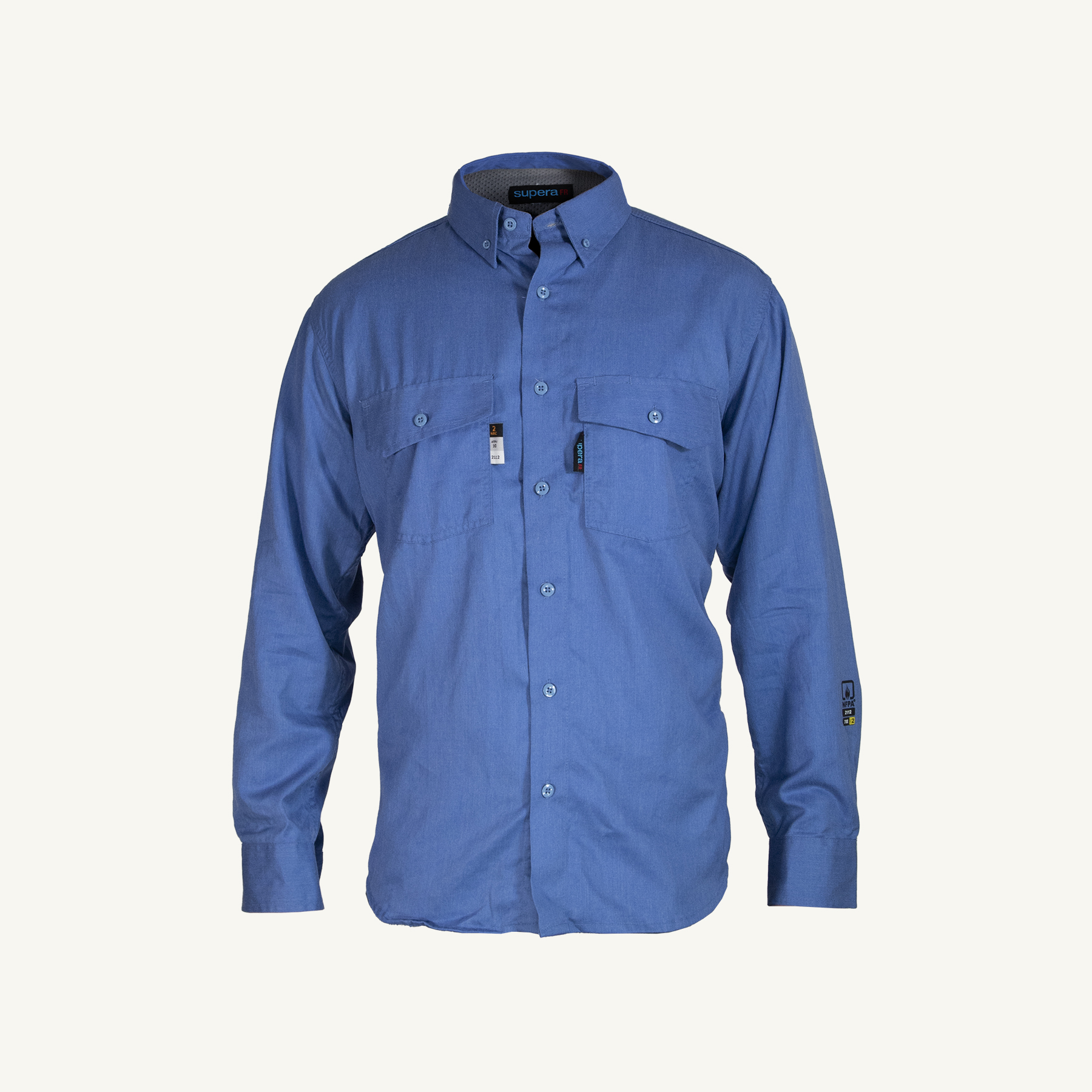 Superior Glove® Supera FR180ST Flame-Resistant ARC2 Light Blue Vented Ultralight Button Down Stretch Shirts